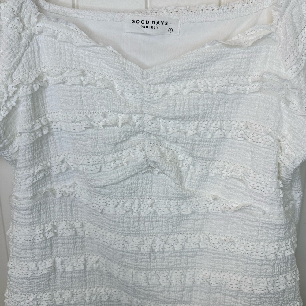 Good Days Project White Textured Ruffle Square Neck Top Size L - Picture 2 of 5